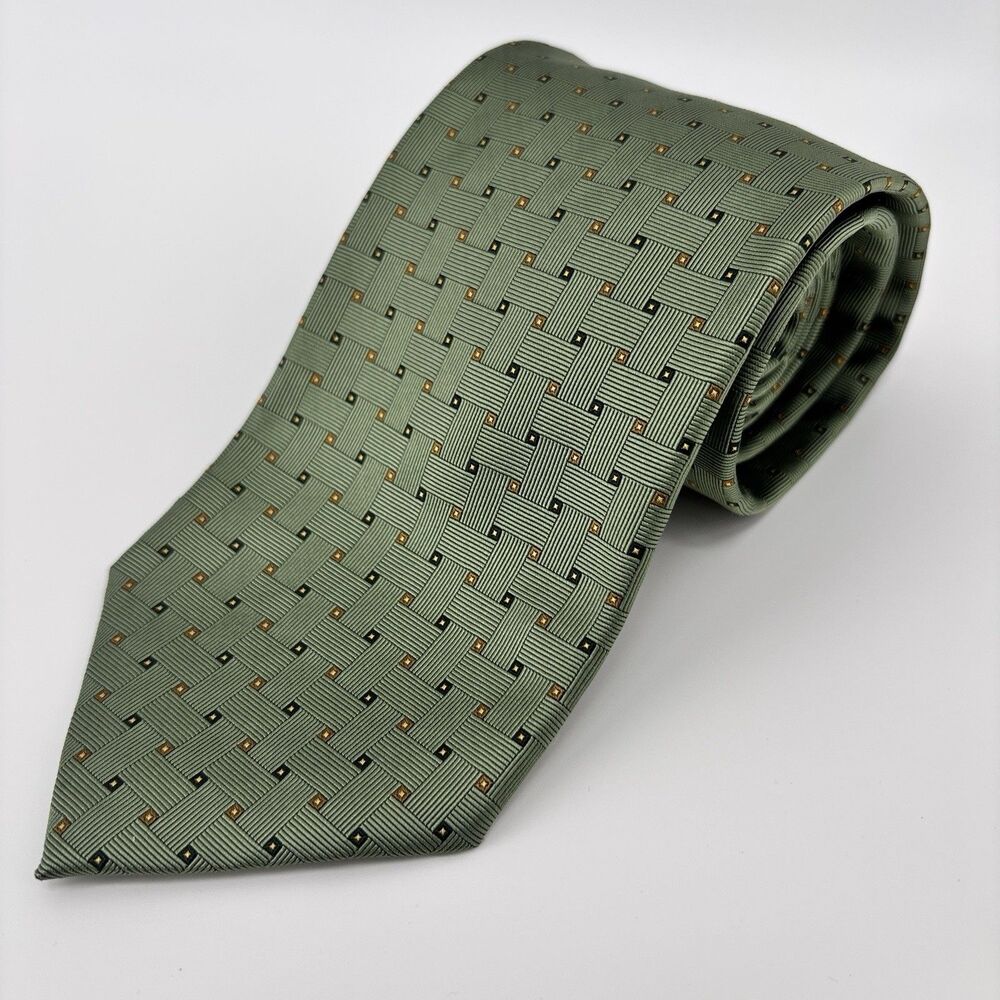 Brooks Brothers Men's Green Geometric Tie Stain Resistant Woven Italy USA